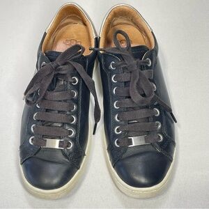UGG Womens Black Silver Milo Leather Lace Up Casual Comfort Trainer Sneaker Sz 8